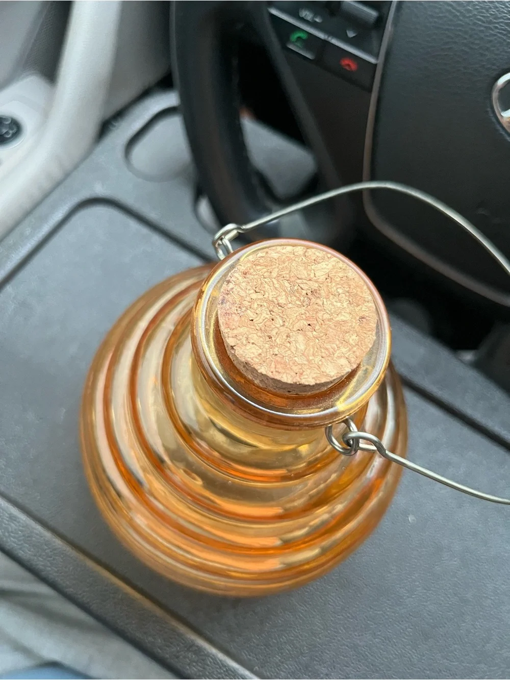 Amber Glass Honeycomb-Style Decorative Jar with Cork Lid